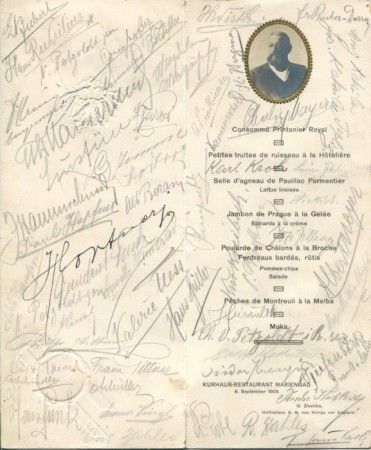 Innenseite der Speisekarte zum Fest-Dinner